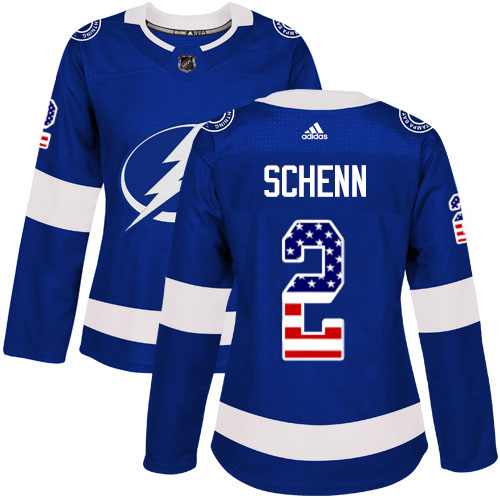 Adidas Tampa Bay Lightning 2 Luke Schenn Blue Home Authentic USA Flag Women Stitched NHL Jersey